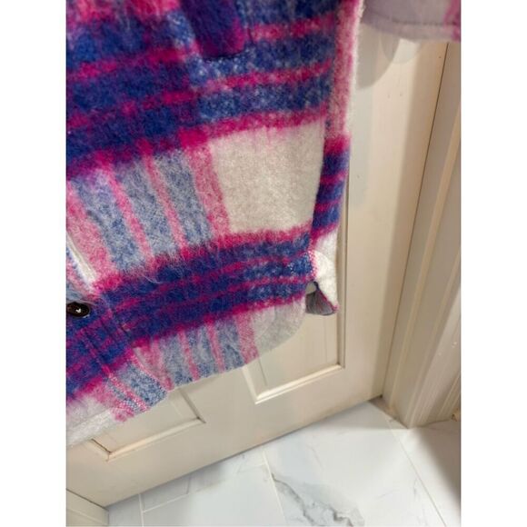 Prime Time Blue Multi Plaid Brushed Long Shacket Blank NYC - Picture 6 of 11